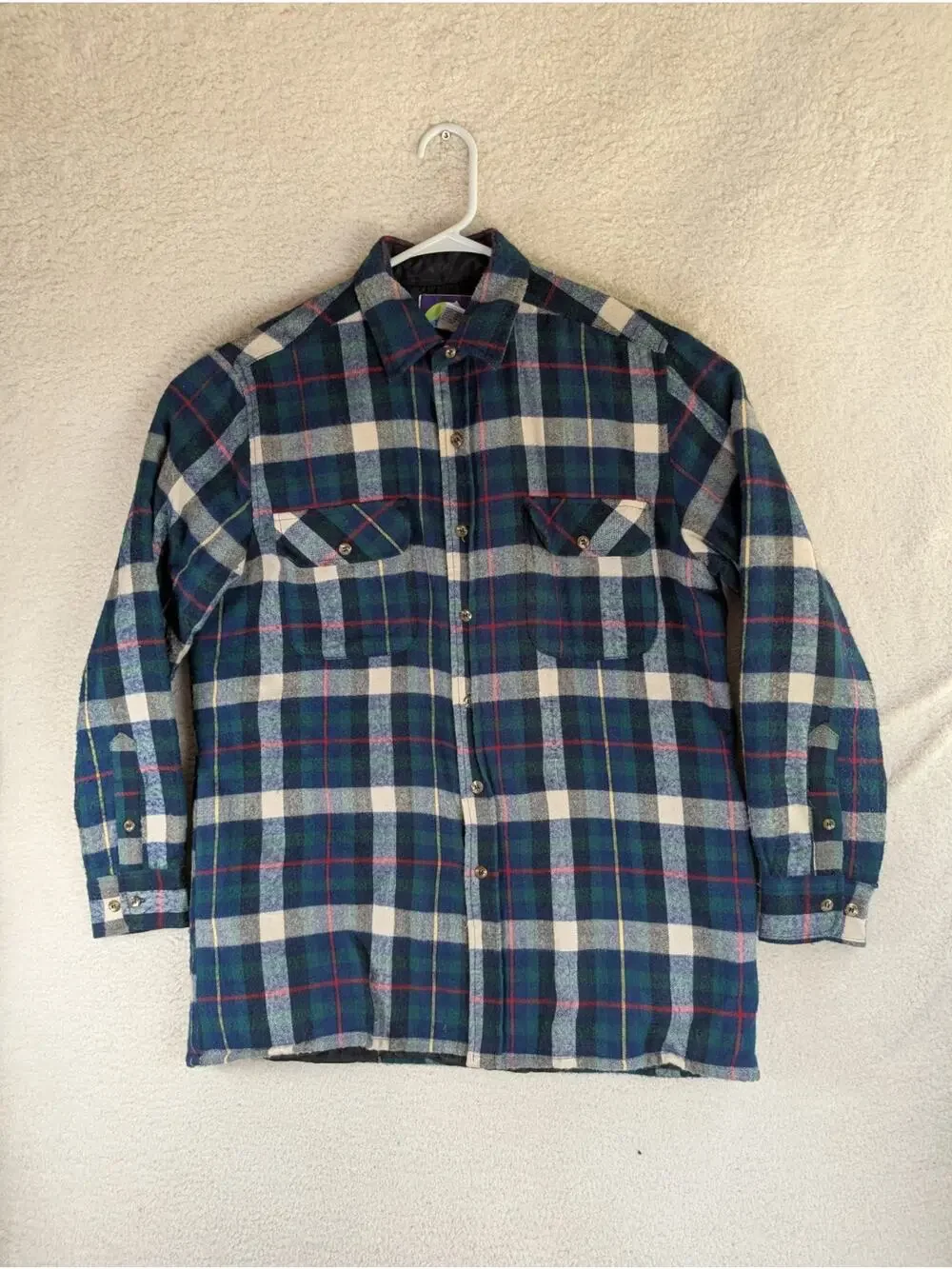Vintage Northcrest Flannel Shacket Mens Medium Blue Wool Blend Quilted Lining